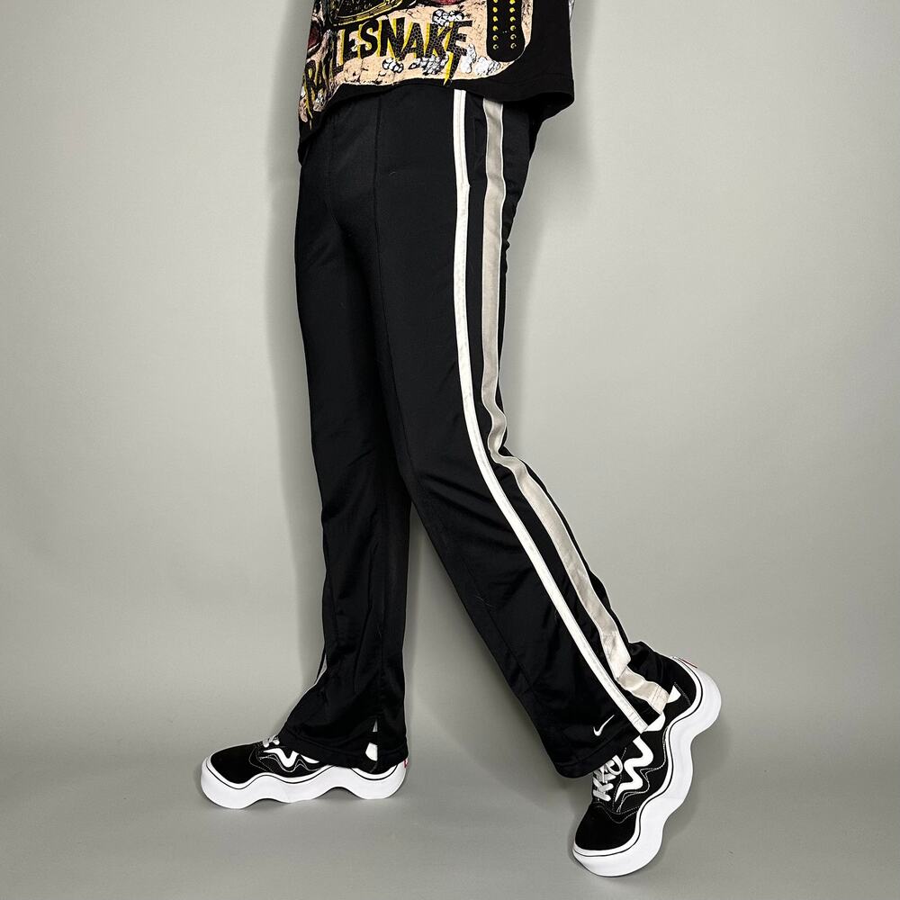 Vintage Y2K Nike Sweatpants Mens XL Jet Black Polyester White Ankle Swoosh